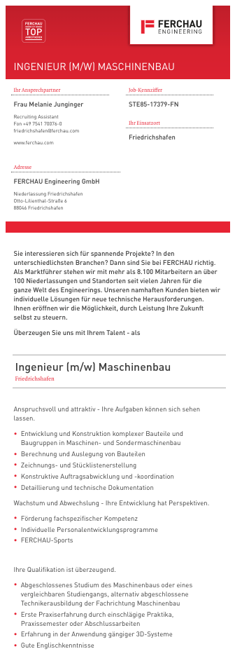 Работа в Германии - Вакансия Инженера-Механика